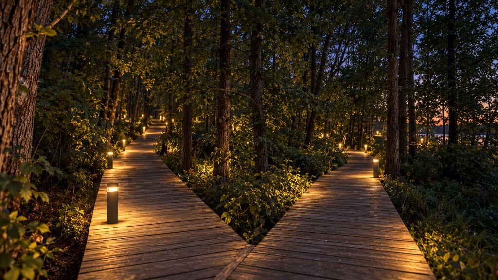 Holzweg zwischen den Häusern — Abend